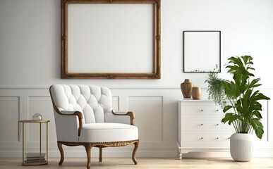 Fototapeta na wymiar Wooden frame mock up on a wall. vertical poster frame mockup in modern minimalist interior