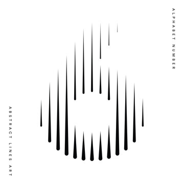 Number 6 logo with abstract geometric rounded vertical parallel lines