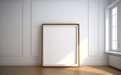 Obraz na płótnie Canvas Empty white poster mockup in minimalist modern interior background
