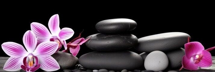 Fototapeta na wymiar Spa Still Life with Stones for Cosmetic Beauty Spa Treatment. Aromatherapy body care therapy for women with candles for relaxation and wellness.Generative AI