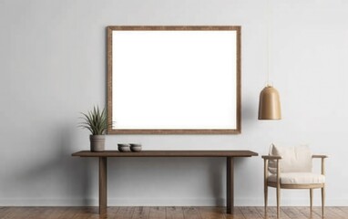 Wooden frame mock up on a wall. vertical poster frame mockup in modern minimalist interior