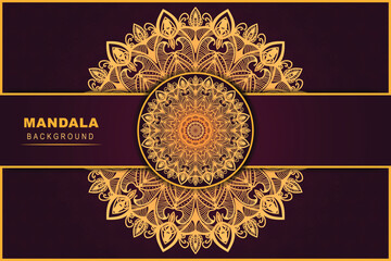 Vector luxury ornamental geometric mandala pattern gold and red color background design