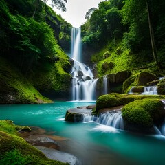 Majestätischer Wasserfall im Herzen des Dschungels, generative KI