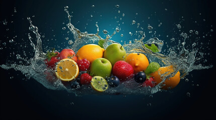 Fototapeta na wymiar beautiful colorful fruit explosion. Generative AI