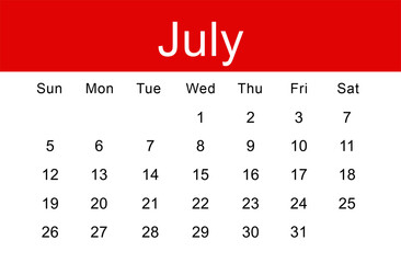 July month on calendar