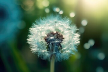 Closeup of dandelion on natural background. Bright calming delicate nature details. AI generated
