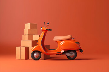 Delivery minimal scooter with food box. AI generated