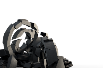 3d composite image of damaged At sign with various symbols 