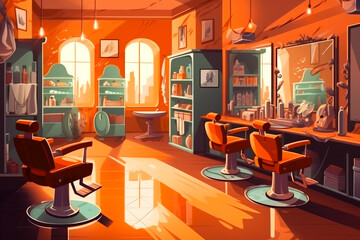 Woman at hairdresser modern salon. Hairdresser in styling and cutting hair. Generative AI.