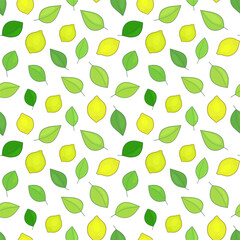 Seamless pattern with lemons and leaves.