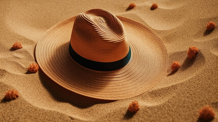 Fototapeta na wymiar sun hat in the sand Generative AI