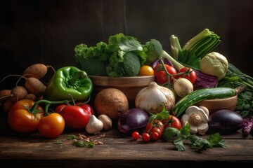 Fresh vegetables prepared for cooking. AI generated