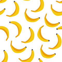 Cartoon vector pattern of yellow fresh banana fruits in peel on white background. Cartoon banana vector pattern for decoration