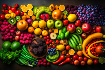 Collage of fruits isolated black background. Organic bio eco certificate production. Generative AI.