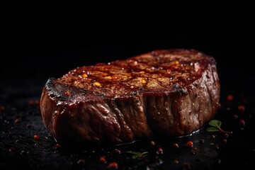 Grilled beef steak on a dark background. AI generated