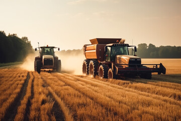 Fototapeta na wymiar Harvester machine to harvest wheat field working. Combine harvester agriculture. Generative AI.