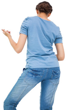 Pretty brunette playing air guitar