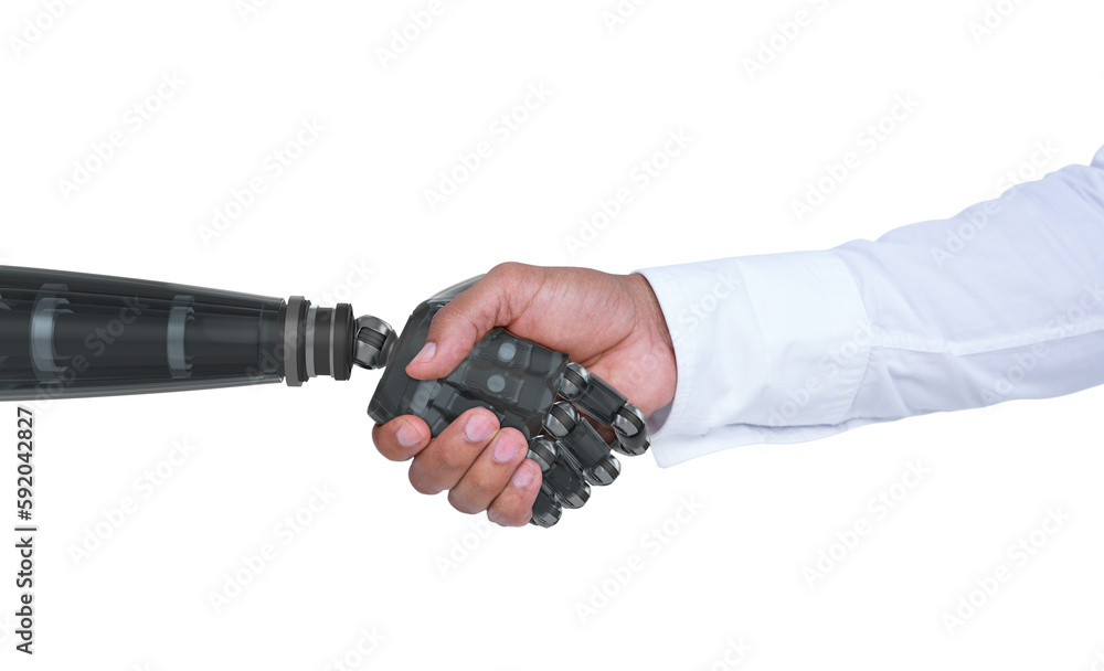 Aufkleber digital composite image of businessman and robot shaking hands