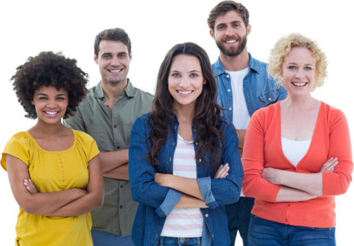 Group portrait of happy young colleagues