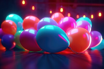 Balloons with neon lights on colors background. AI generated