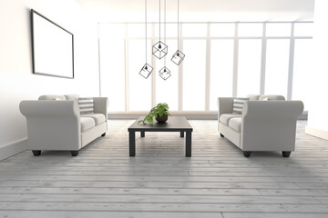 White sofas on floor in modern living room