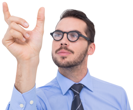 Businessman in shirt measuring something with his fingers - Powered by Adobe
