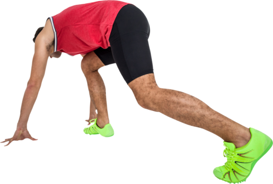 Male athlete in ready to run position