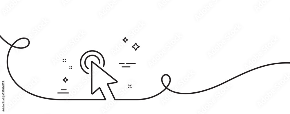 Poster mouse cursor line icon. continuous one line with curl. click action sign. arrow pointer symbol. curs