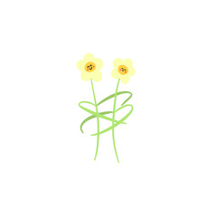 hugging yellow flowers illustration isolated on a transparent background. happy hand drawn cute flower friends hug with smiling faces