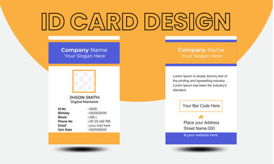 Orange & Bule colour corporate company office Id card design template.