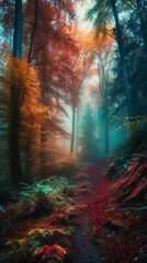 Fototapeta premium autumn forest in the fog