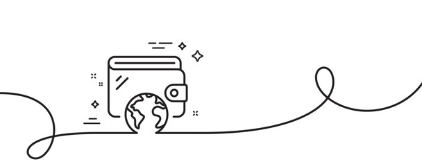 Obraz premium Wallet line icon. Continuous one line with curl. Online money purse sign. Cash budget symbol. Wallet single outline ribbon. Loop curve pattern. Vector
