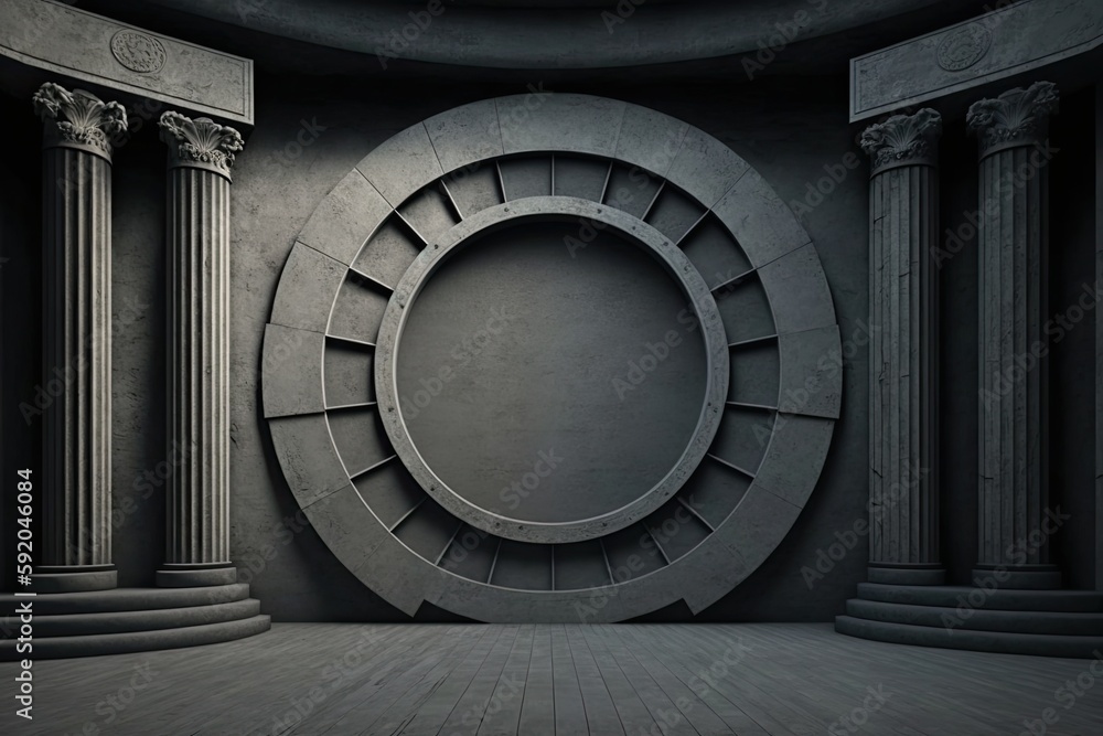 Aufkleber empty room with columns and a circular window. generative ai