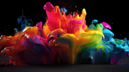 Fototapeta na wymiar Background of explosion of shiny colored powders. Generative Ai