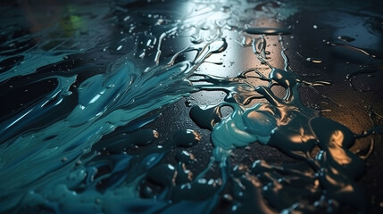 Concrete surface with spilled water and liquid. Generative Ai