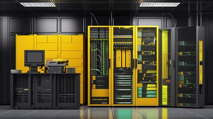 Data center and computer servers, Bright color. Generative Ai
