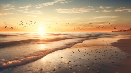 Obraz premium Gorgeous Sunrise with Flying Birds, Perfect for Wall Art or Home Decor. Generative ai