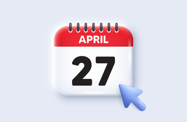 27th day of the month icon. Calendar date 3d icon. Event schedule date. Meeting appointment time. 27th day of April month. Calendar event reminder date. Vector