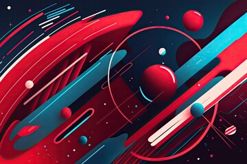 vibrant abstract background with dynamic circles and lines in shades of red and blue. Generative AI