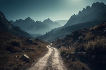 road between two mountains cinematic Generative AI