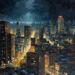 city at night, AI generative