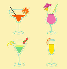 Set of fresh colorful cocktails. Summer drinks.