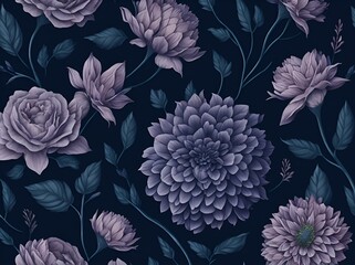 Watercolor seamless floral pattern on dark background 