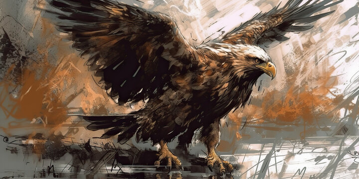Painting of an eagle hunting, AI generative