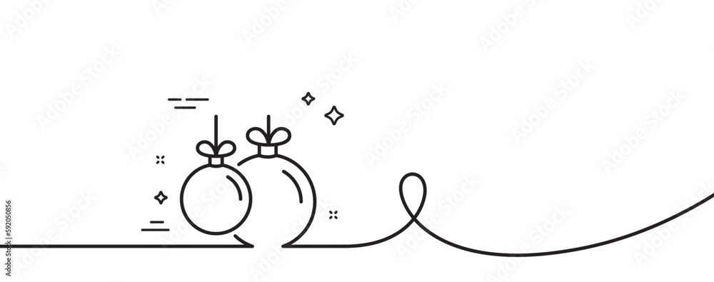 Poster christmas ball line icon. continuous one line with curl. new year tree decoration sign. christmas ba
