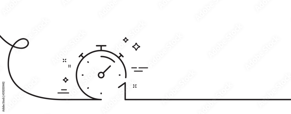 Poster Timer 1 minute line icon. Continuous one line with curl. Stopwatch time sign. Countdown clock symbol. Timer single outline ribbon. Loop curve pattern. Vector