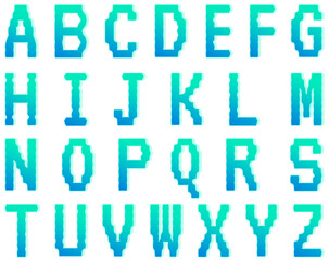 Naklejka premium Uppercase png letters alphabet gradient green blue pixel a to z
