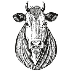 cow sketches, outline with transparent background, hand drawn illustration calf