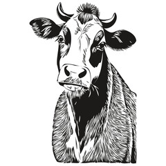cow vector illustration line art drawing black and white calf