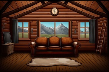 cozy living room with a comfortable couch and a classic clock on the wall. Generative AI